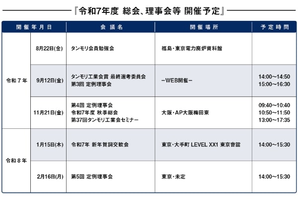 令和7年度 総会、理事会等 開催予定